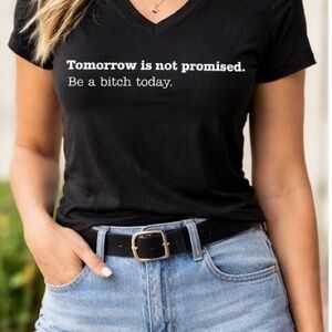 Black V-Neck Graphic Tee - Tomorrow Is Not Promised